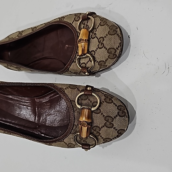 Gucci women flats brown canvas GG signature Horsebit size 9B - Picture 5 of 14